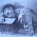 Kathe Kollwitz HOME WORKER, ASLEEP AT THE TABLE (1909) Charcoal