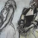 Degas TWO STUDIES FOR A CAFE CONCERT SINGER Charcoal and Pastel on Gray Paper 